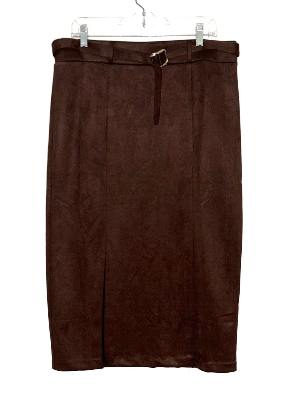 Women’s Dark Brown Faux Suede Skirt with Belt